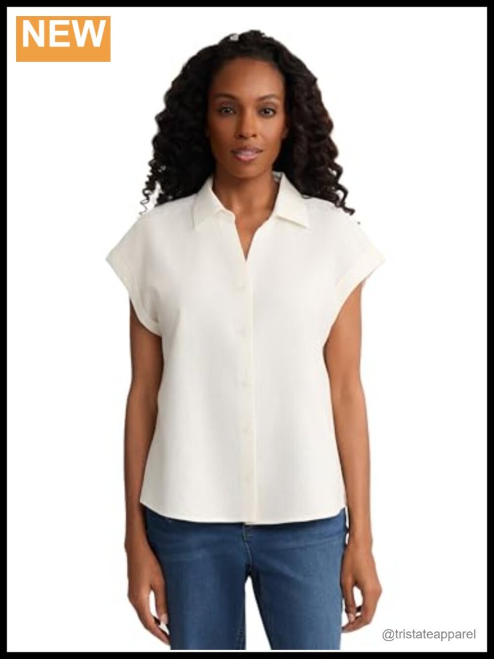 Jones New York Women's Classic Linen Blend Short Sleeve Button Top
